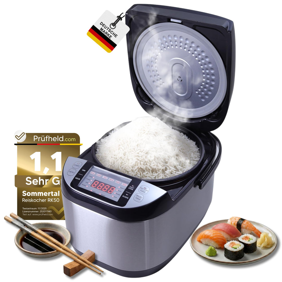 Reiskocher 5 Liter RK50 – Elektrischer Reiskocher & Multikocher für Sushi Reis mit Antihaft-Topf, 3D