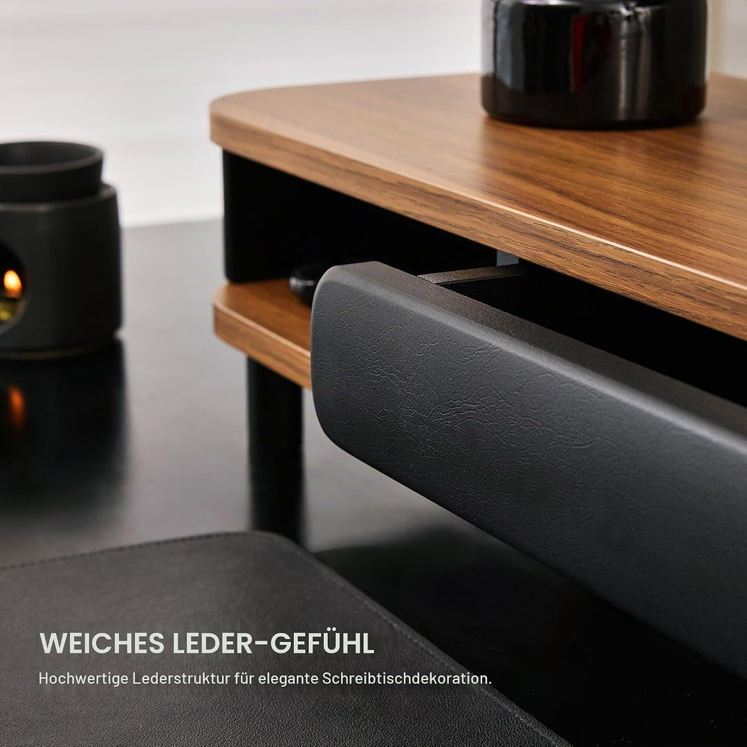 Fenge Dual Monitorständer mit Schublade, 108cm Bildschirmerhöhung mit Aluminiumbeinen &amp; Ledergriff,