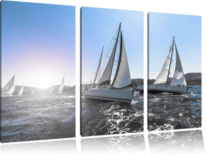 Pixxprint Luxusyachten bei Segelregatta als Leinwandbild/Grösse: 3 Teilig (120x80) cm/Wandbild/Kunst