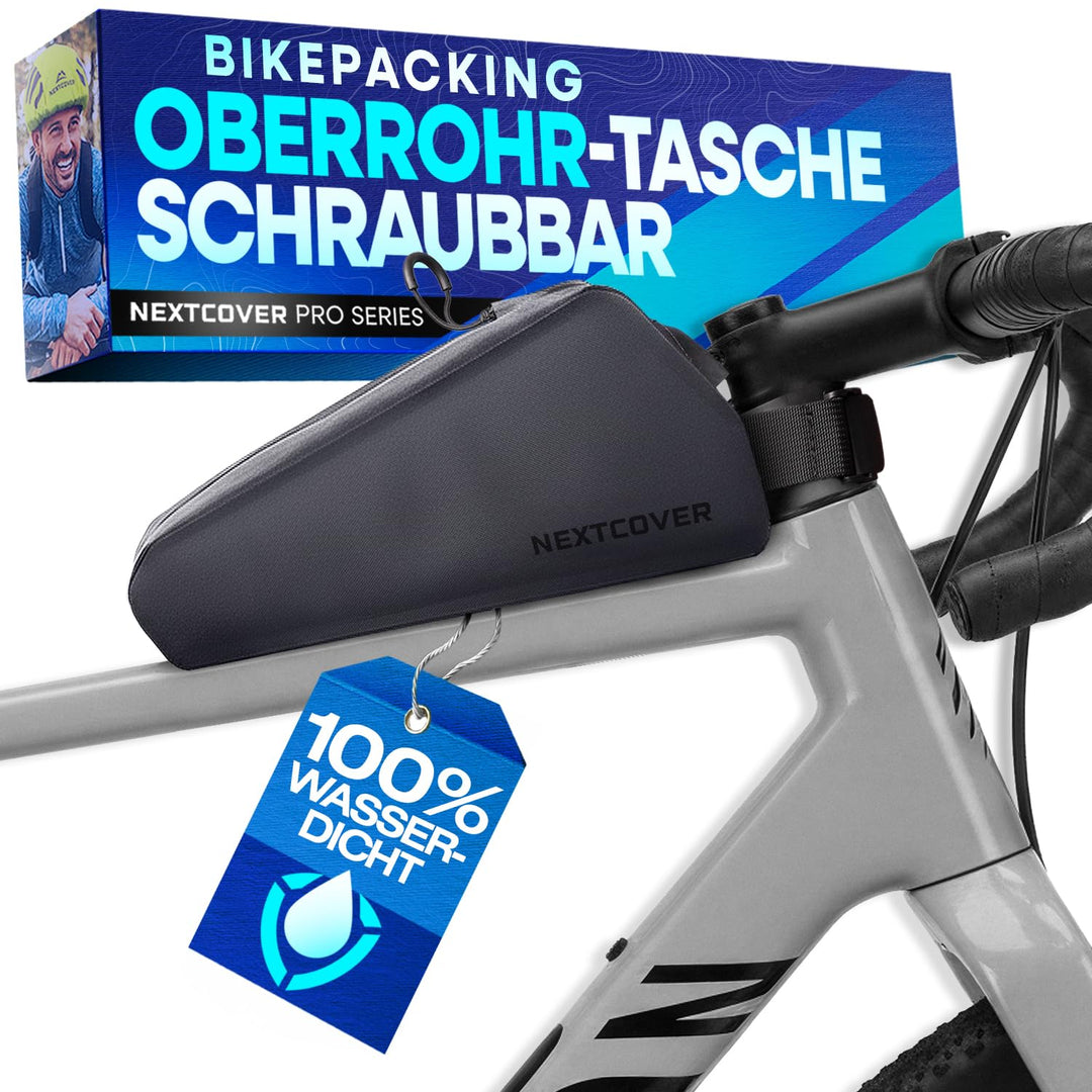 Nextcover® Bikepacking Oberrohrtasche Schraubbar I 100% Wasserdicht Dank AquaShield-TPU I Kompakte R