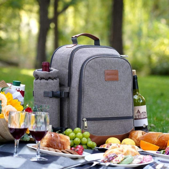 HappyPicnic Isolierter Picknickrucksack für 4 Personen mit komplettem Geschirr, geräumigem Kühlfach,