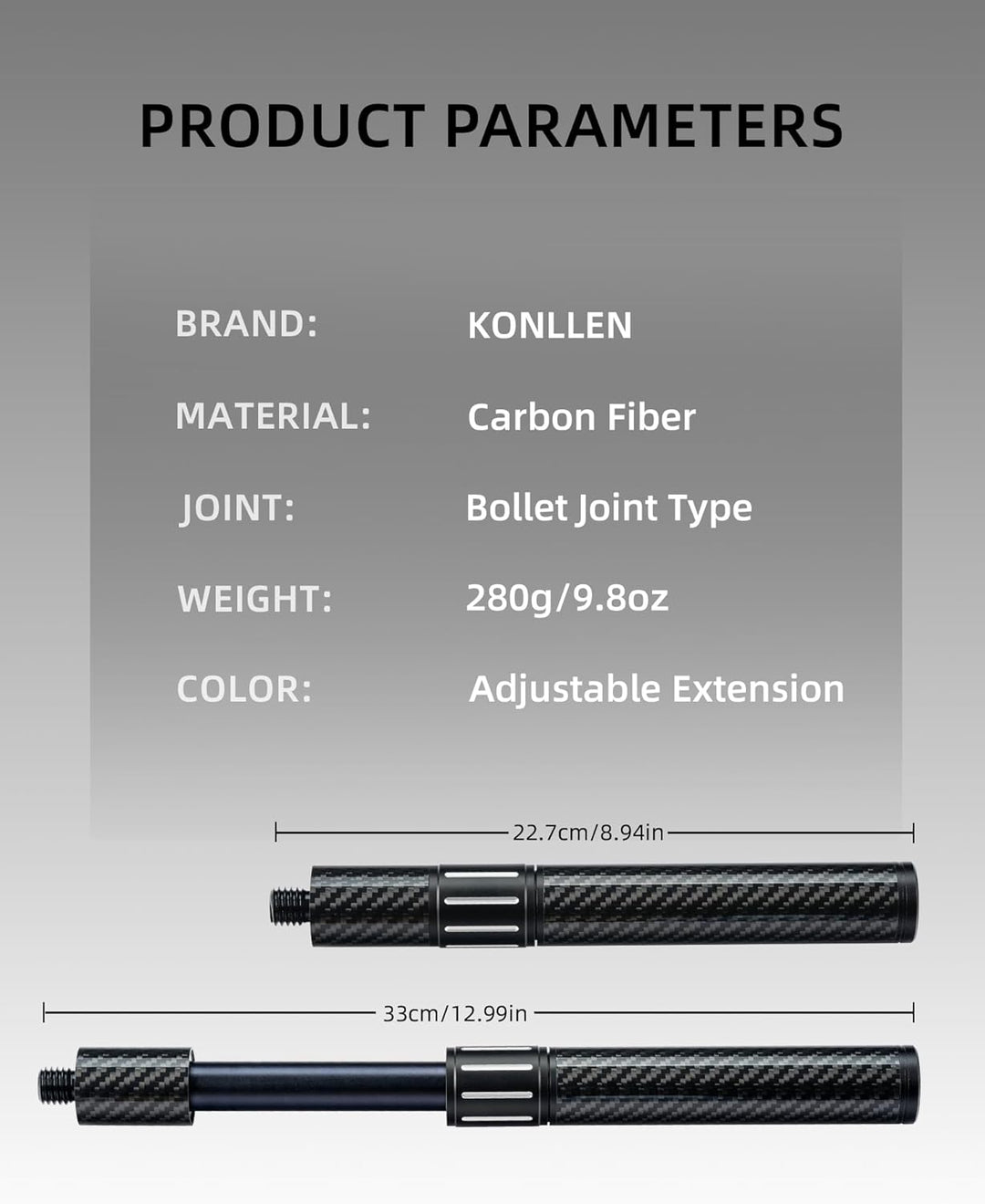 Konllen Pool-Queue-Verlängerung mit 3 Stossfängern, Carbonfaser, Billard-Queue-Verlängerung, Billard