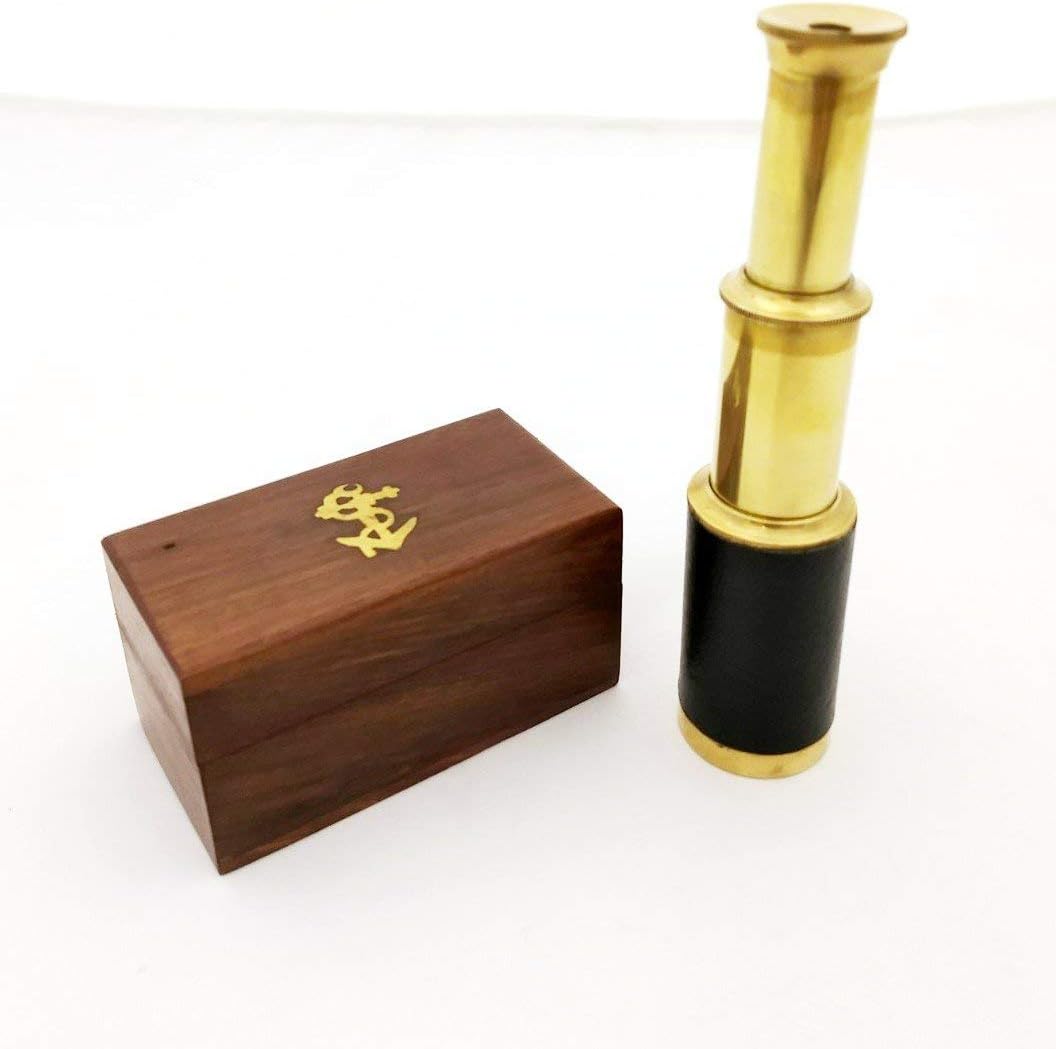 6 Handheld Brass Telescope with Wooden Box - Pirate Navigation 32, 32