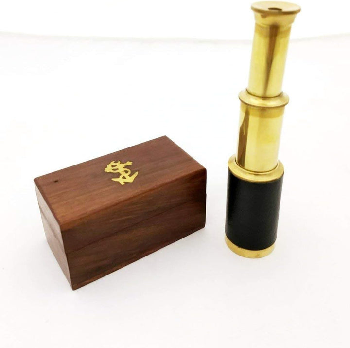 6 Handheld Brass Telescope with Wooden Box - Pirate Navigation 32, 32