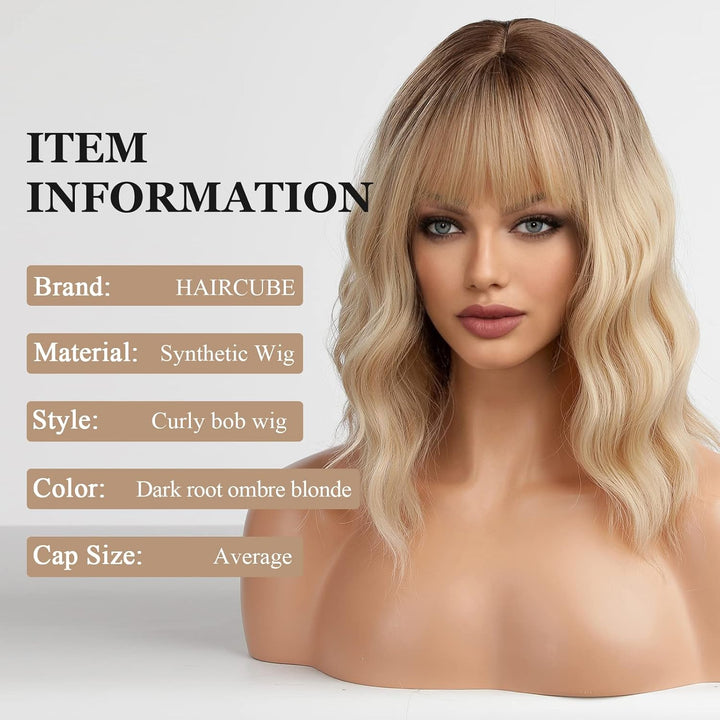 HAIRCUBE Kurze Charming Bob mit Bangs Perücken für Frau Natur Hitzebeständige Synthetische Faser Par