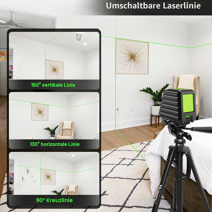Huepar BOX-1G Kreuzlinienlaser Grün, Linienlaser Selbstnivellierenden mit Pulsfunktion, Umschaltbar