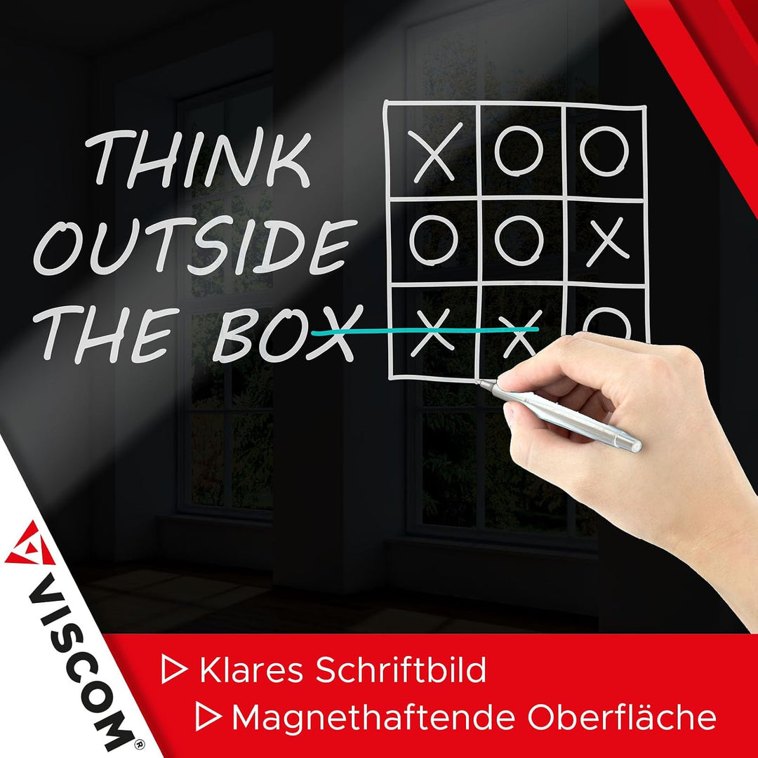 VISCOM Glas-Magnettafel - 40 x 60 cm in sattem Schwarz - rahmenlos | Memoboard magnetisch, beschreib