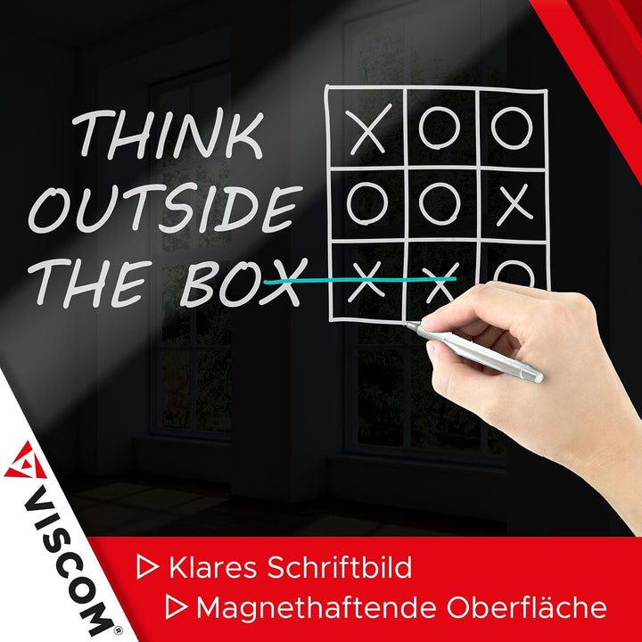 VISCOM Glas-Magnettafel - 40 x 60 cm in sattem Schwarz - rahmenlos | Memoboard magnetisch, beschreib
