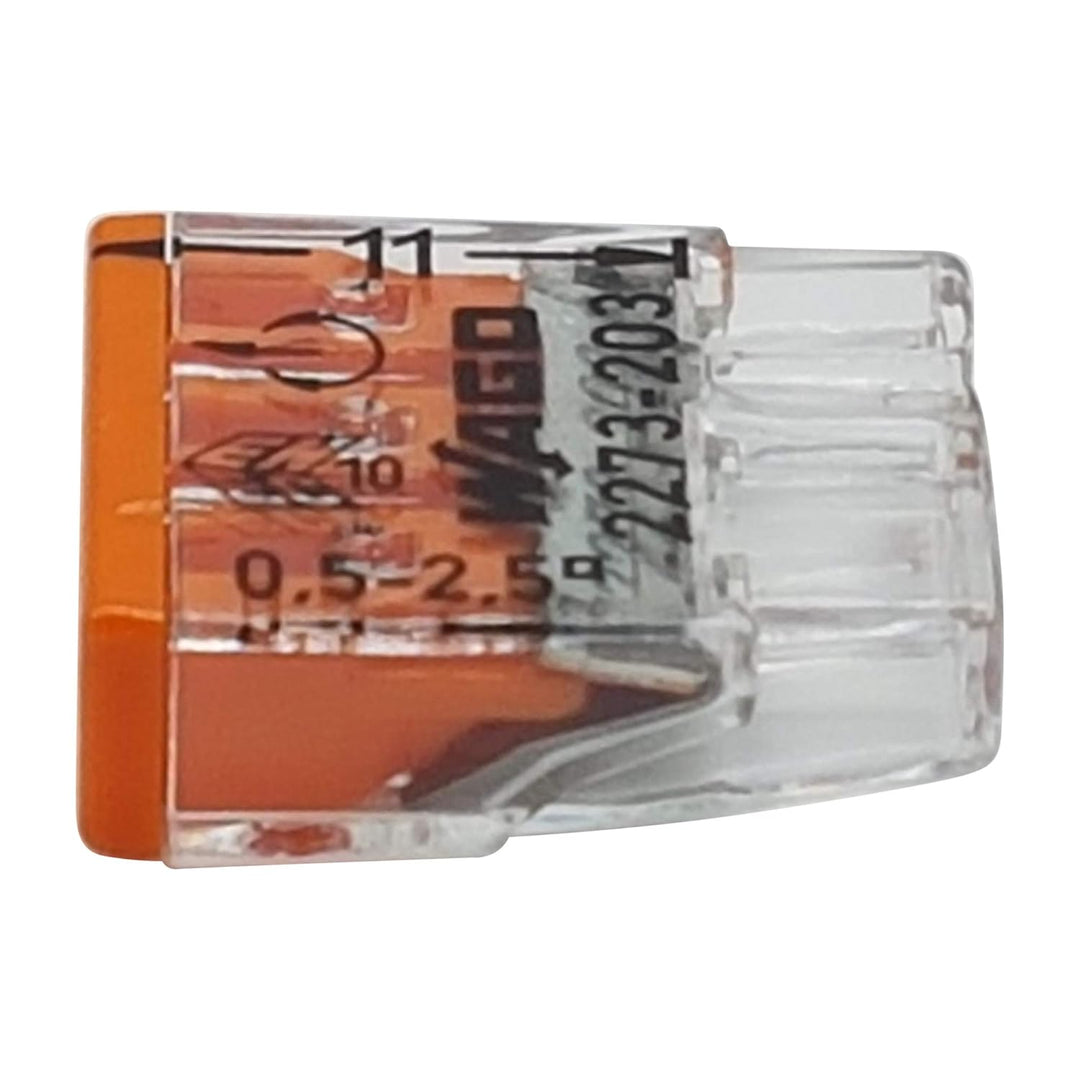 100 Stück Wago 2273-203 COMPACT-Verbindungsdosenklemme Ø 0,5-2,5 mm², 3-polig, transparent/orange