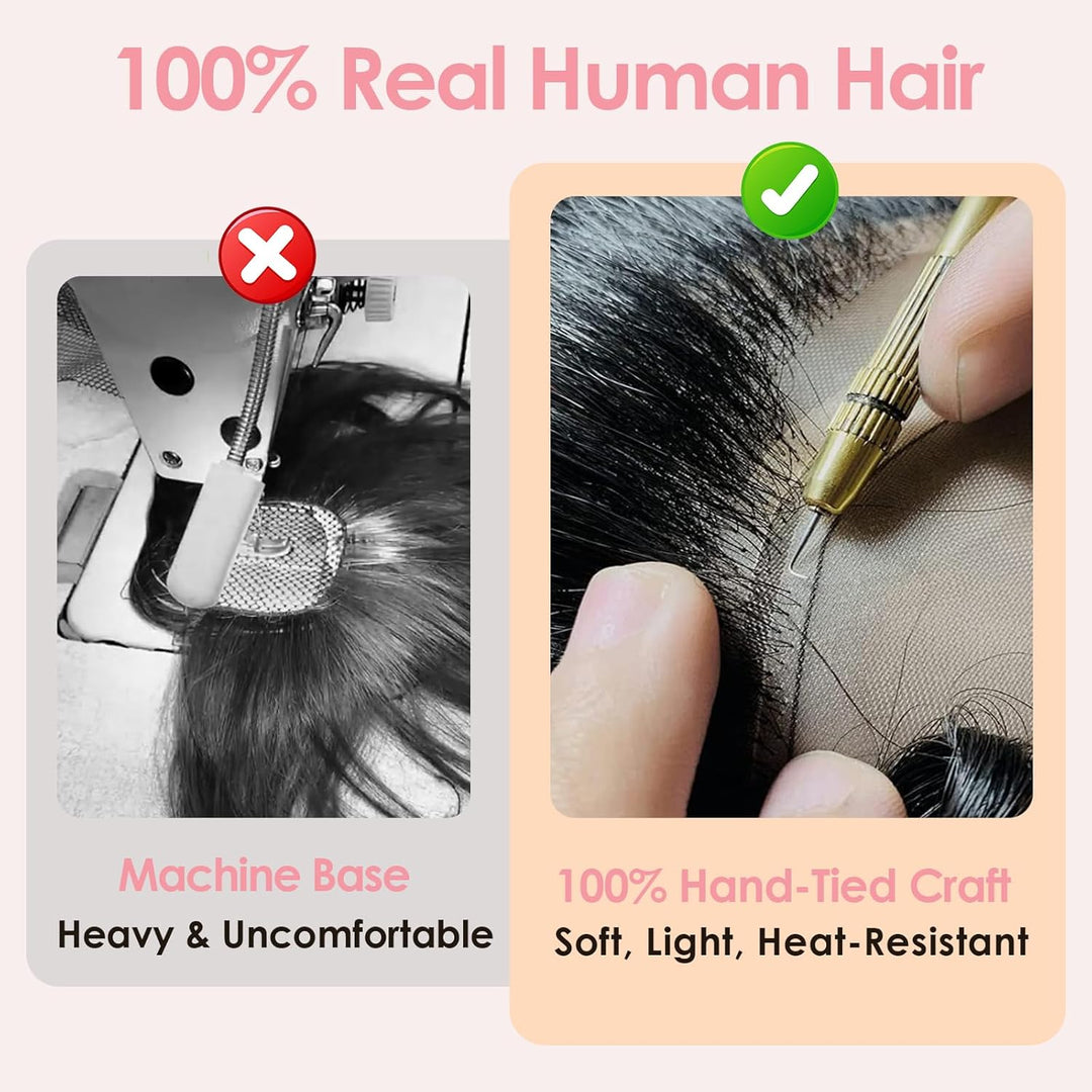 S-noilite Haar Toppers Echthaar Natürliches Schwarz - Toupet für Frauen mit Wispy Pony 100% Echthaar