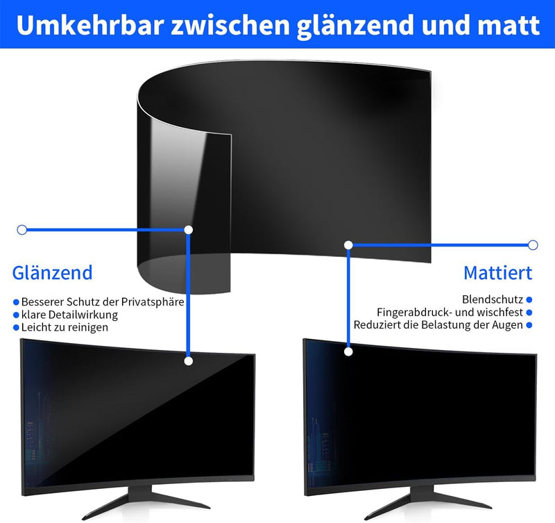 DEJIMAX Monitor Blickschutzfolie 24 Zoll für Computer 16:9 Seitenverhältnis, Anti -Blendung & blaues