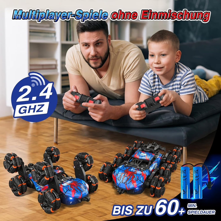 Ferngesteuertes Auto ab 6-12 Jahre,RC Drift Auto mit 360° drehbar,LED Leuchten,Musik und Spray, 8WD