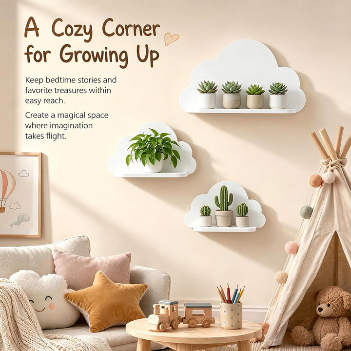 Kinderzimmer deko 3er Set Wandregal Wolke Niedlich | Aufbewahrung für Babyzimmer Kinderzimmer Junge