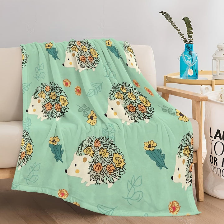 Decke Cartoon Igel Blumen Bedruckte Decke Raumdekoration Sofa-Dekoration Weiche Decke Grün Gelb Geei