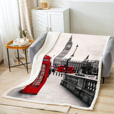 Tbrand London Stadt 3D Drucken Flanell Fleecedecke Rot Telefonzelle Decke Microfaser Grau Modern Cit