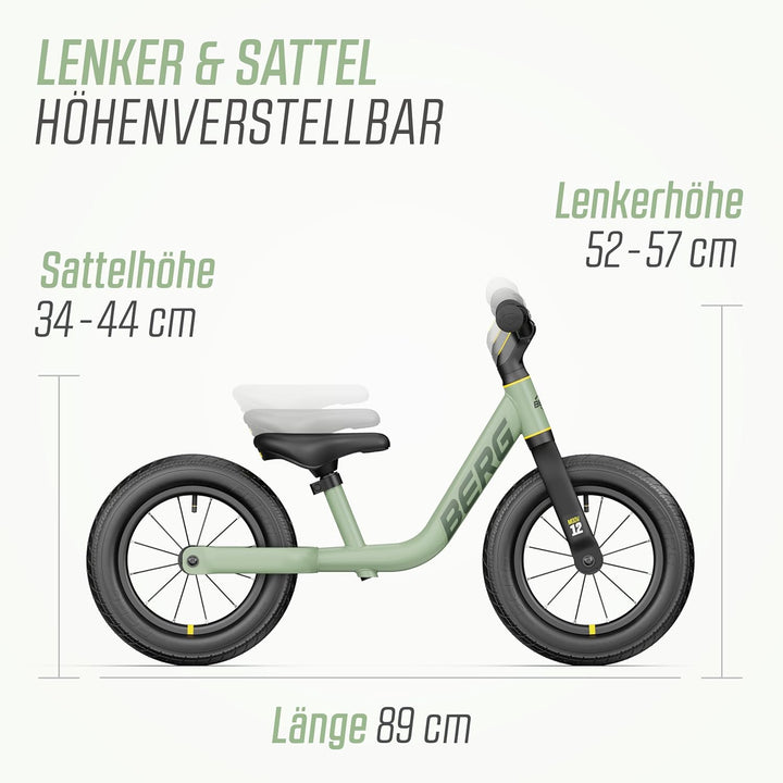 BERG MOOV 12 Laufrad | ab 2,5 Jahre | 12 Zoll | Lauflernrad bis 30 kg mit Luftreifen | Lenkrad und S