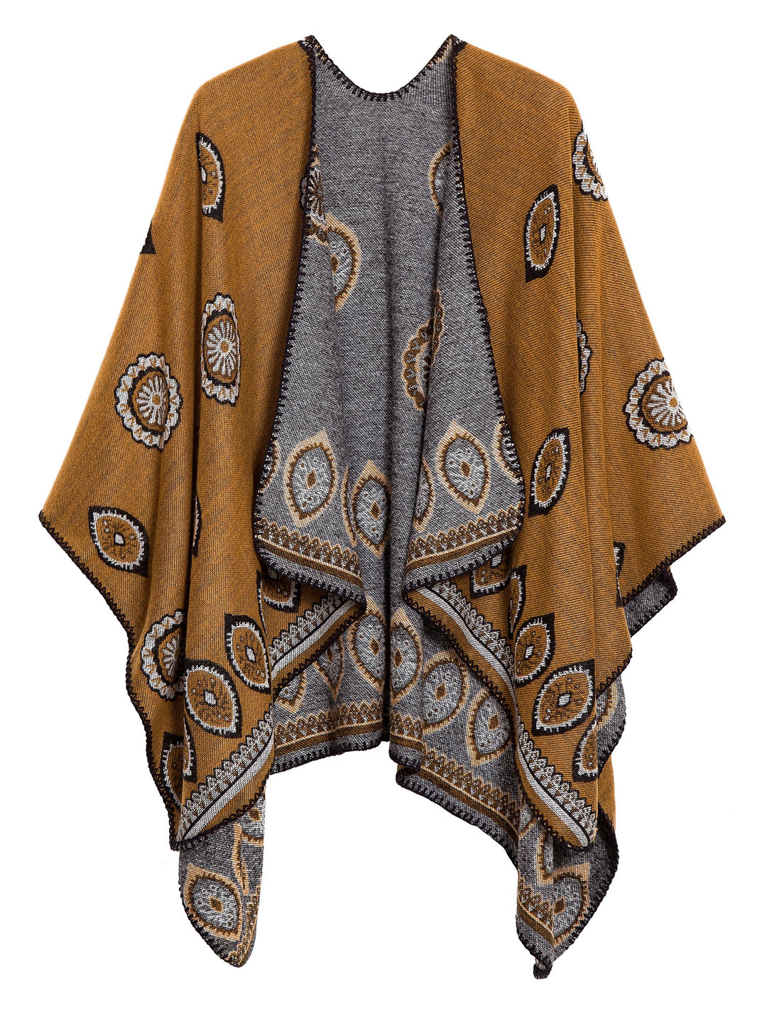 EXCHIC Damen Warm Offene Front Strick Schals und Wraps Floral Elegante Cardigans Poncho Cape Coat Ma