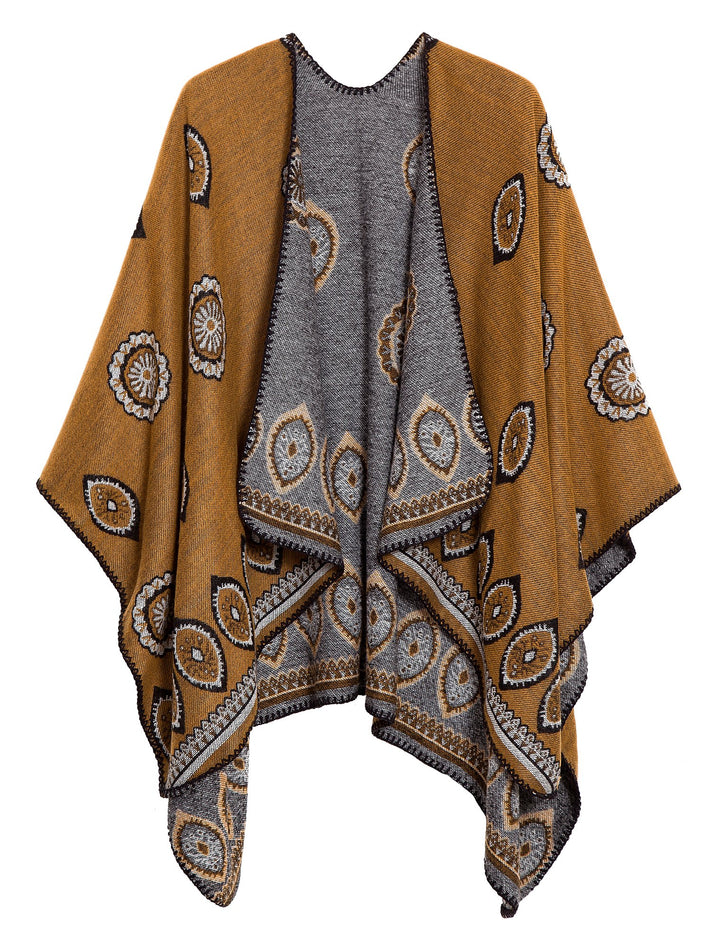 EXCHIC Damen Warm Offene Front Strick Schals und Wraps Floral Elegante Cardigans Poncho Cape Coat Ma