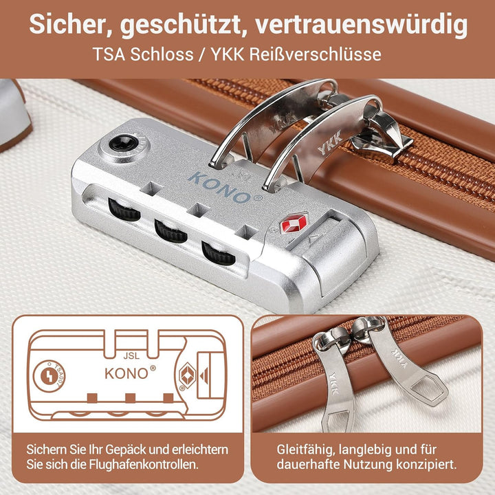 KONO Koffer Trolley Reisekoffer aus ABS+PC – Leichter Hartschalenkoffer mit 4 Zwillingsrollen und TS