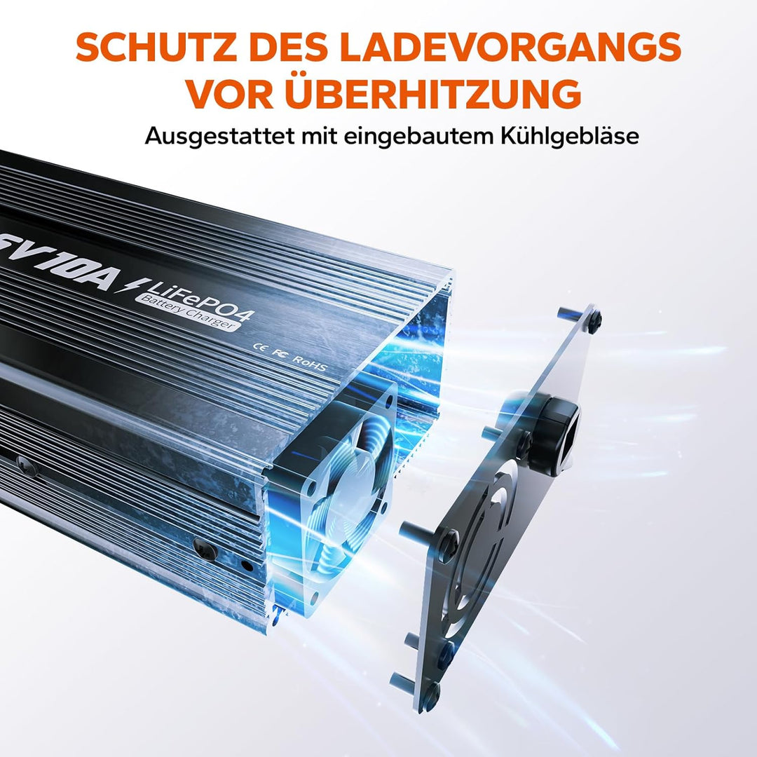 LiTime LiFePo4 12V 10A Batterieladegerät 14,6V AC-DC LiFePO4 Lithium-Batterie-Ladegerät mit Anderson