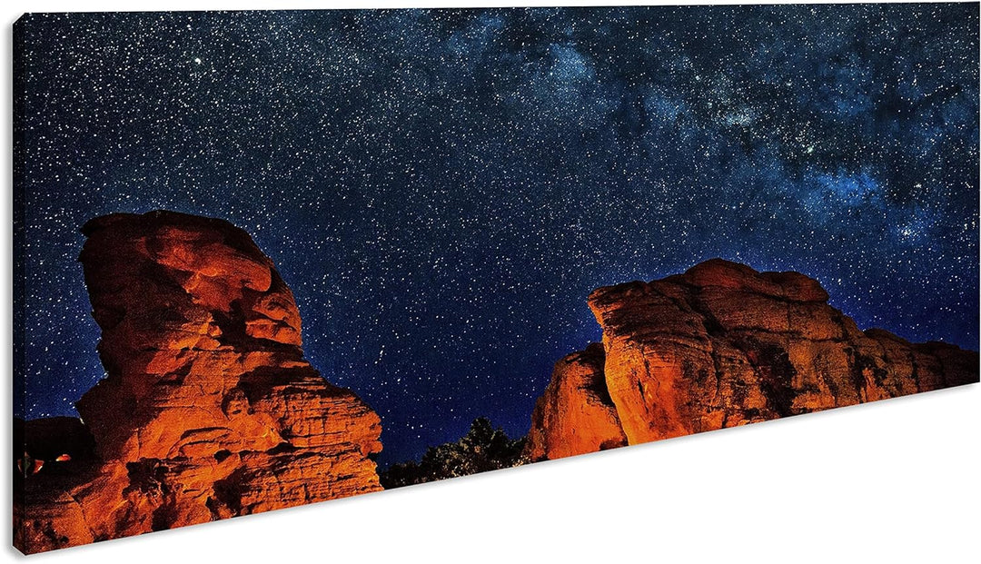 Sternenhimmel im Grand Canyon Panorama 60x30 cm als Leinwandbild, Motiv fertig gerahmt auf Echtholzr