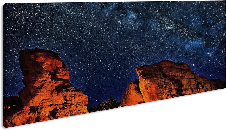 Sternenhimmel im Grand Canyon Panorama 60x30 cm als Leinwandbild, Motiv fertig gerahmt auf Echtholzr