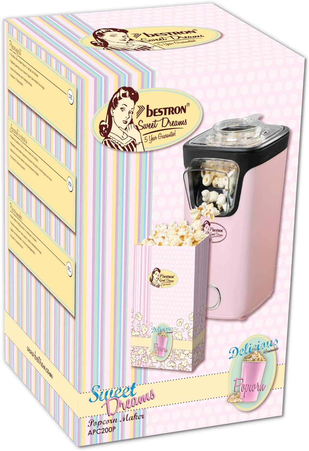 Bestron Popcornmaker, Turbo-Popcorn in unter 2 Minuten, Popcornmaschine mit Heisslufttechnologie, in