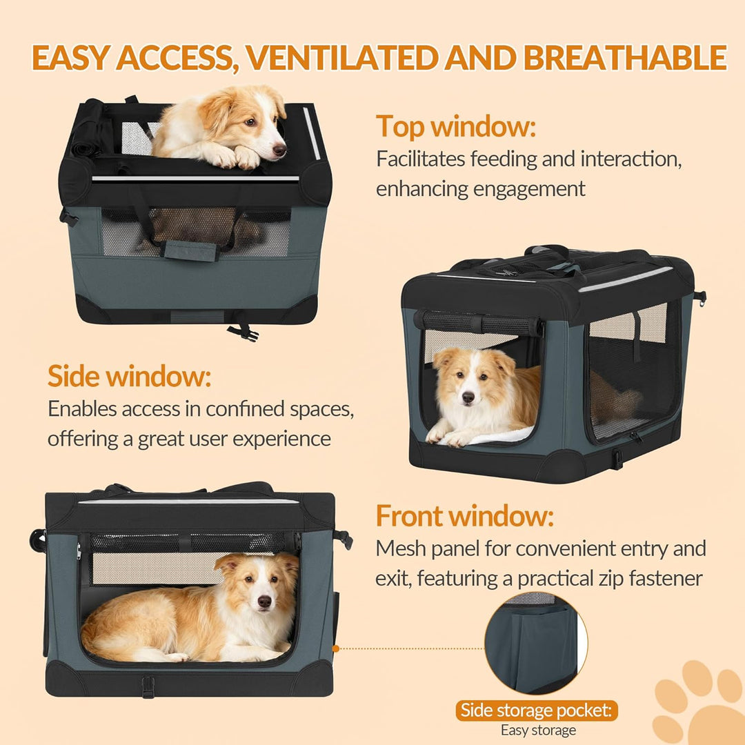 Hundebox Faltbar, Hundetransportbox Tragbare mit 3-Türen,106,7 x 71,2 x 71,2 cm, Transportbox Hund A