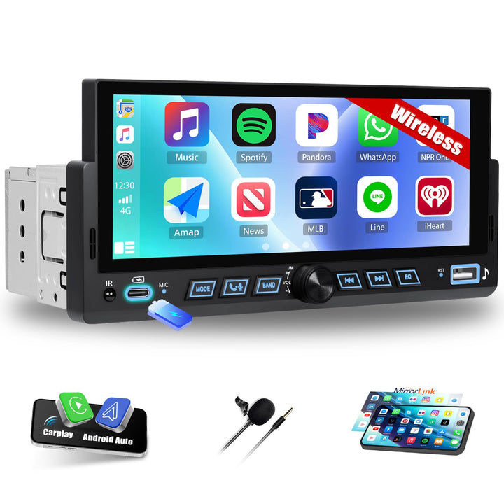 CAMECHO Autoradio 1 Din Wireless Carplay Android Auto Bluetooth 5.2 Radio mit 6.86 Zoll LCD Touchscr
