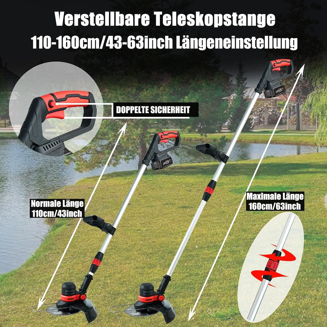 Rasentrimmer mit Akku Freischneider mit Unkrautbürste, 4 in 1 Akku Rasentrimmer mit Unkrautbürste, M