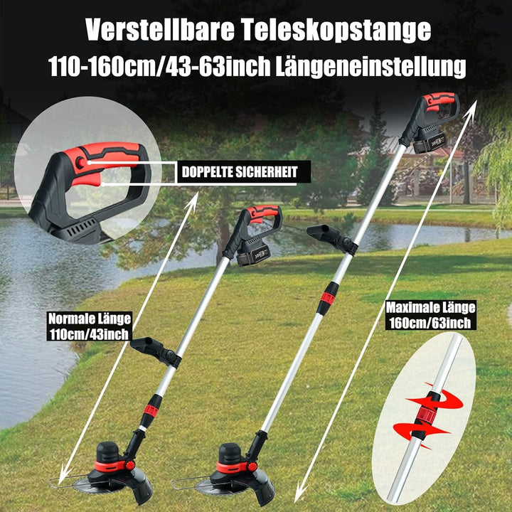 Rasentrimmer mit Akku Freischneider mit Unkrautbürste, 4 in 1 Akku Rasentrimmer mit Unkrautbürste, M