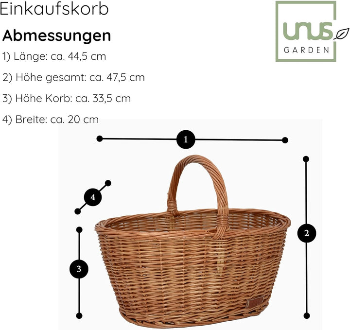 UNUS Weidenkorb Picknickkorb Einkaufskorb Henkelkorb 44,5x33,5x20cm(LxHxB) braun Braun gross, Braun