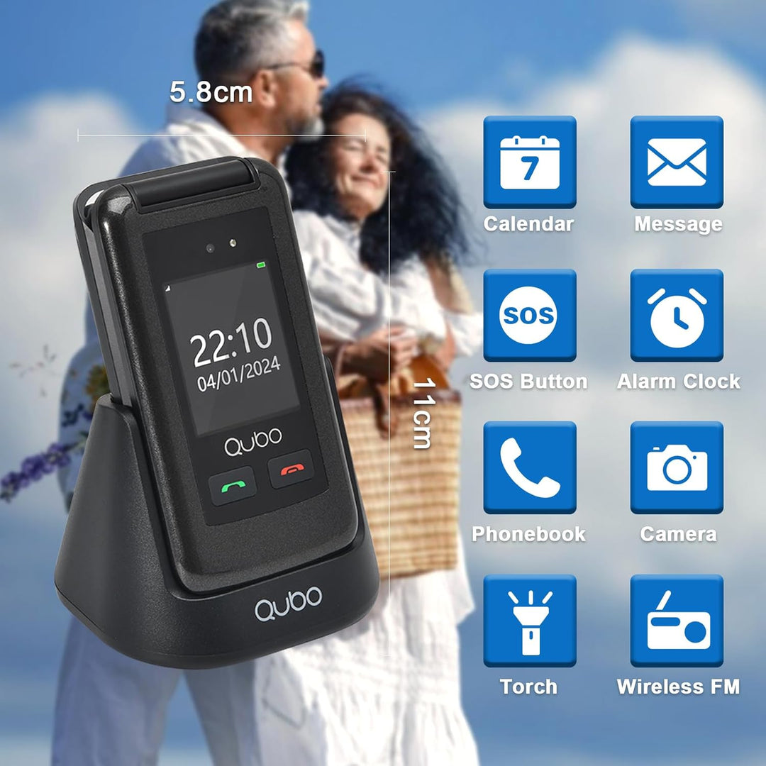 Qubo Flip Handy für Senioren GSM, Handy für Senioren, 2,4" Display, hohe Lautstärke, SOS-Funktion, D