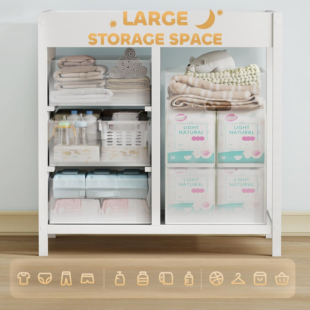 AIYAPLAY Wickeltisch mit 4 Schubladen, Wickelkommode für 0-12 Monate (max. 11kg), mit Matte, Säuglin