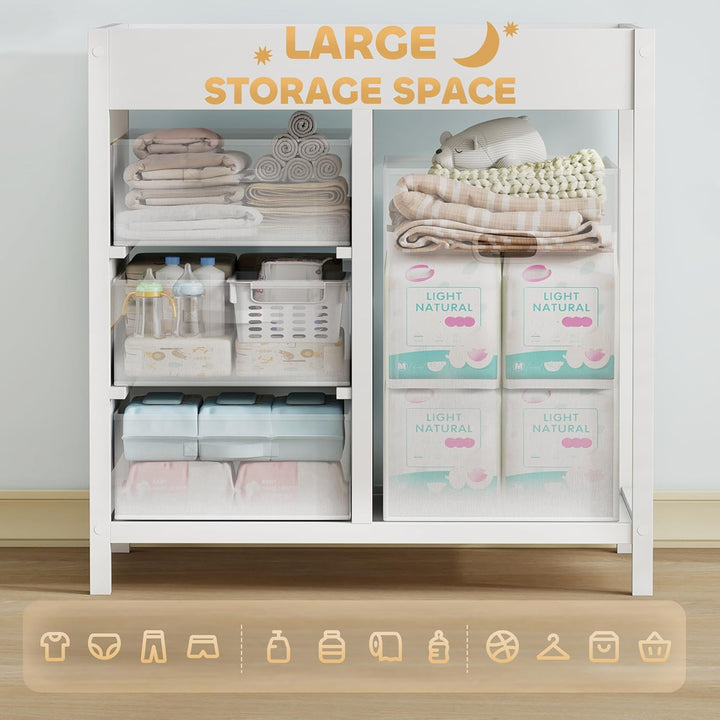 AIYAPLAY Wickeltisch mit 4 Schubladen, Wickelkommode für 0-12 Monate (max. 11kg), mit Matte, Säuglin