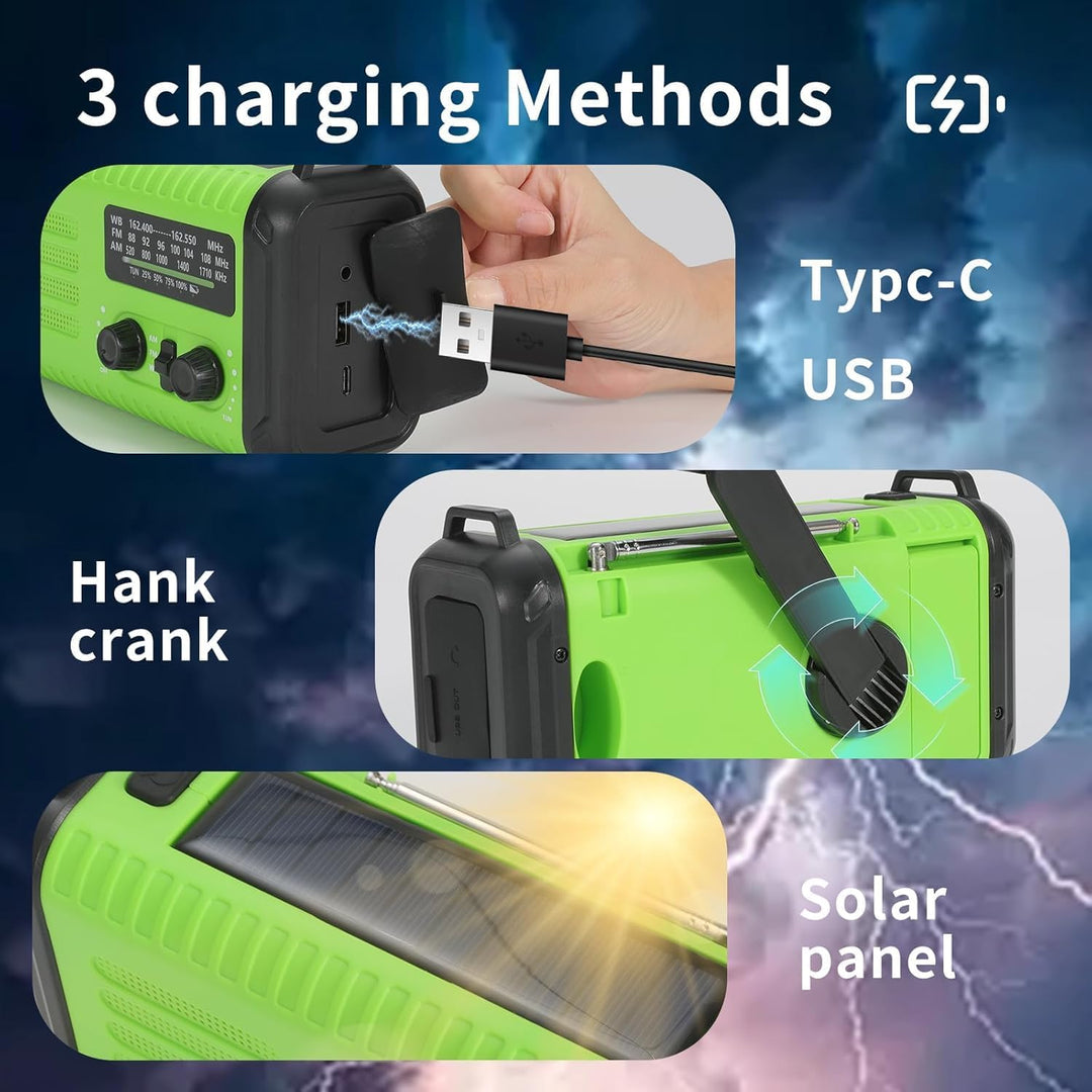 Kurbelradio, Solar Notfallradio mit 20000mAh Powerbank, AM/FM/WB Wetterradio, Taschenlampe & USB-C-L