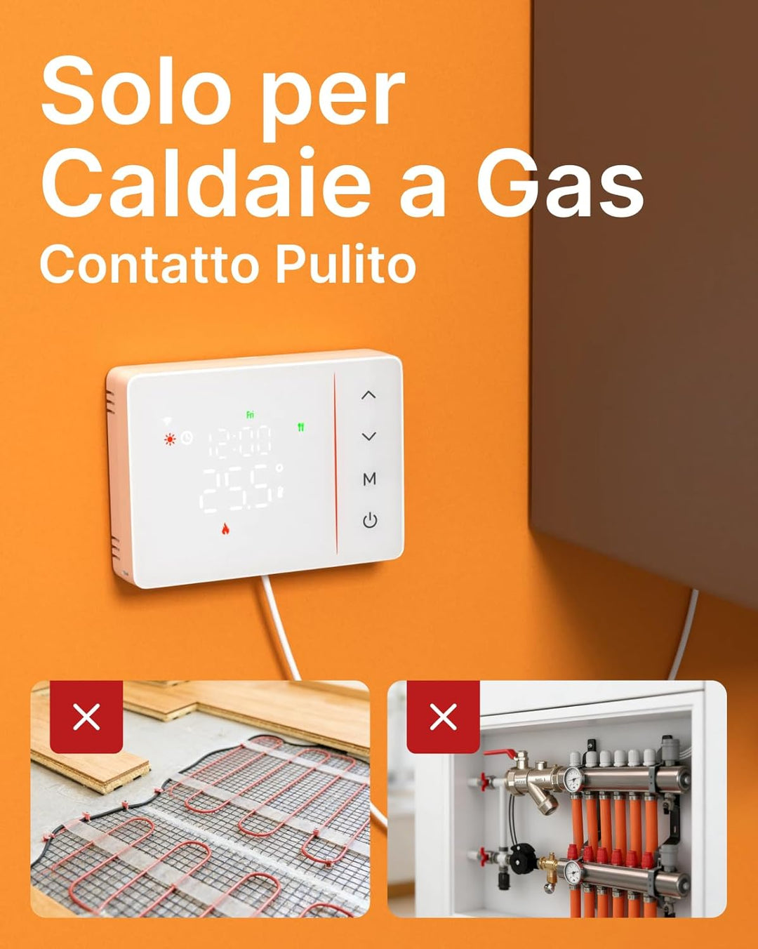 WiFi 6 Thermostat Batterie für Gasboiler 2.4GHz, programmierbar, Trockenkontakt, Box 502-503, kompat