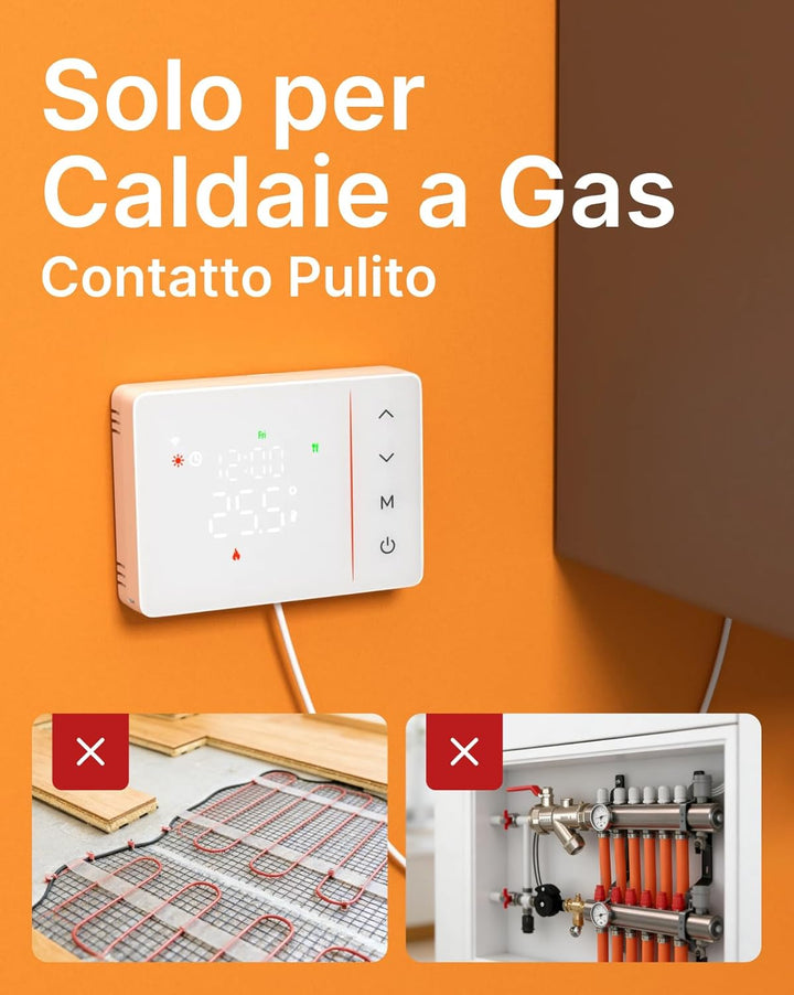 WiFi 6 Thermostat Batterie für Gasboiler 2.4GHz, programmierbar, Trockenkontakt, Box 502-503, kompat