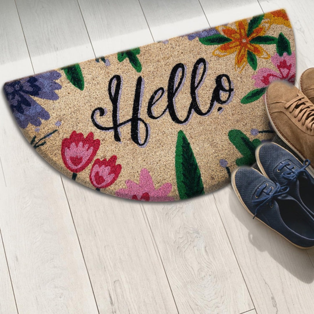 Fussmatte Kokos halbrund - Hello - 40x70 cm - Fussmatte Aussen und Innen - Fussmatten Haustür - Türm