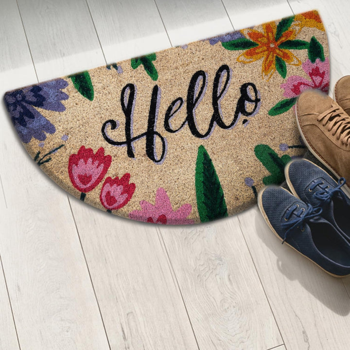 Fussmatte Kokos halbrund - Hello - 40x70 cm - Fussmatte Aussen und Innen - Fussmatten Haustür - Türm