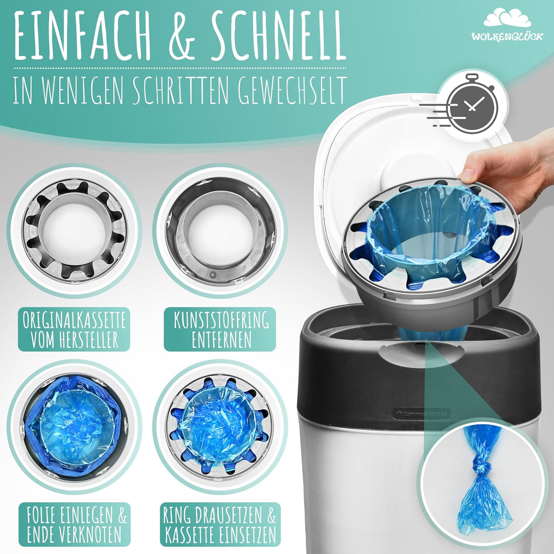 Windeleimer Nachfüllfolie [5er-Set in XXL-Länge] - kompatibel mit Windeleimer Nachfüllkassetten von