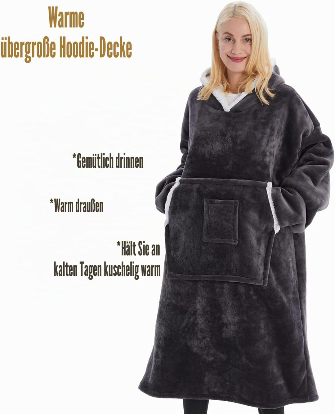 Übergrosses Hoodie Decken Damen, Warme Hoodie Sweatshirt, Einheitsgrösse Dick Kapuzenpullover für Da