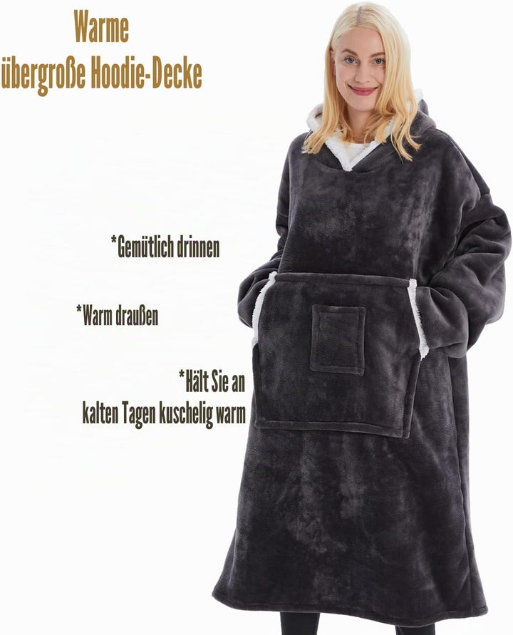 Übergrosses Hoodie Decken Damen, Warme Hoodie Sweatshirt, Einheitsgrösse Dick Kapuzenpullover für Da
