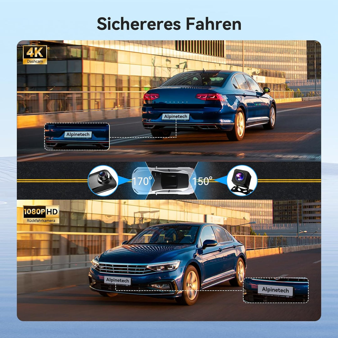 Herilary 12 Zoll 4K Rückfahrkamera Spiegel mit Wireless Android Auto CarPlay, Dashcam Spiegel mit G-