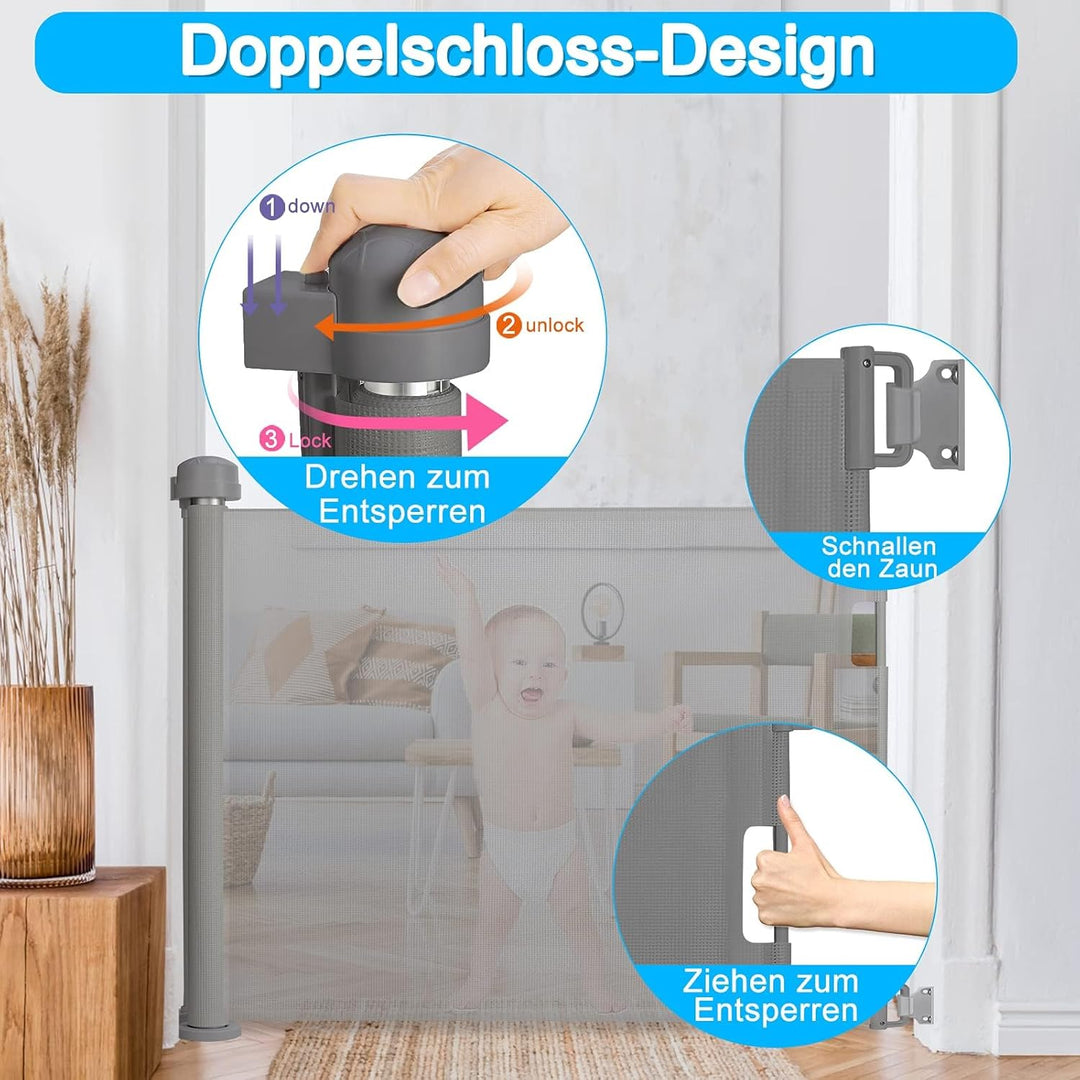 UISEBRT Türschutzgitter Ausziehbar 0-150cm, Treppenschutzgitter für Baby und Pelztiere, Kinder Schut