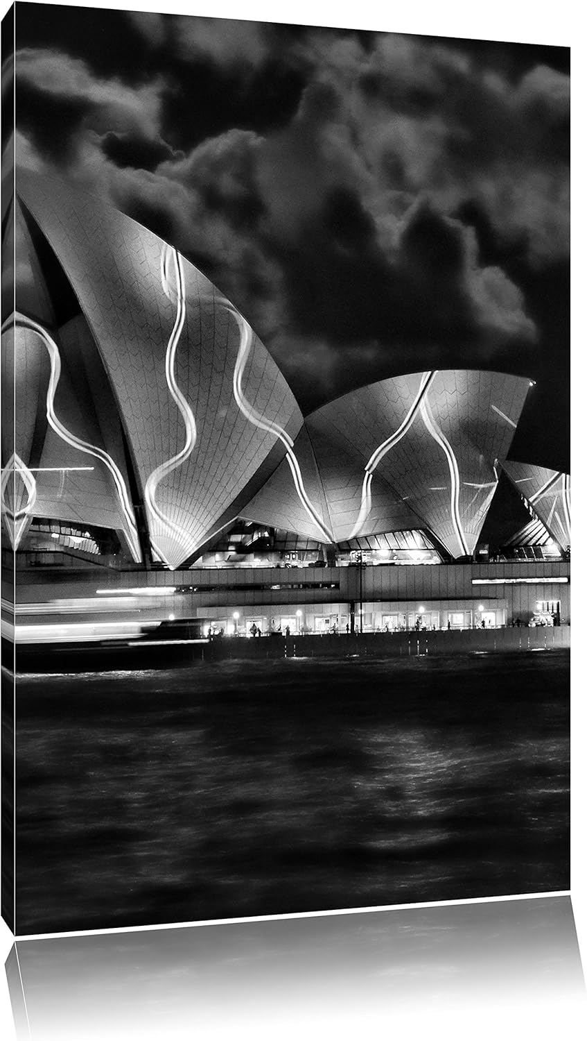 Pixxprint Sydney Opera House Beleuchtung als Leinwandbild/Grösse: 100x70 cm/Wandbild/Kunstdruck/fert