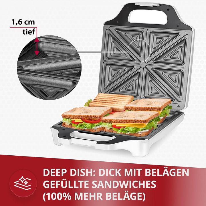 MPM MOP-35 Elektrischer Sandwichmaker für 4 Sandwiches, 8 in Dreiecksform, Antihaftbeschichtete Plat