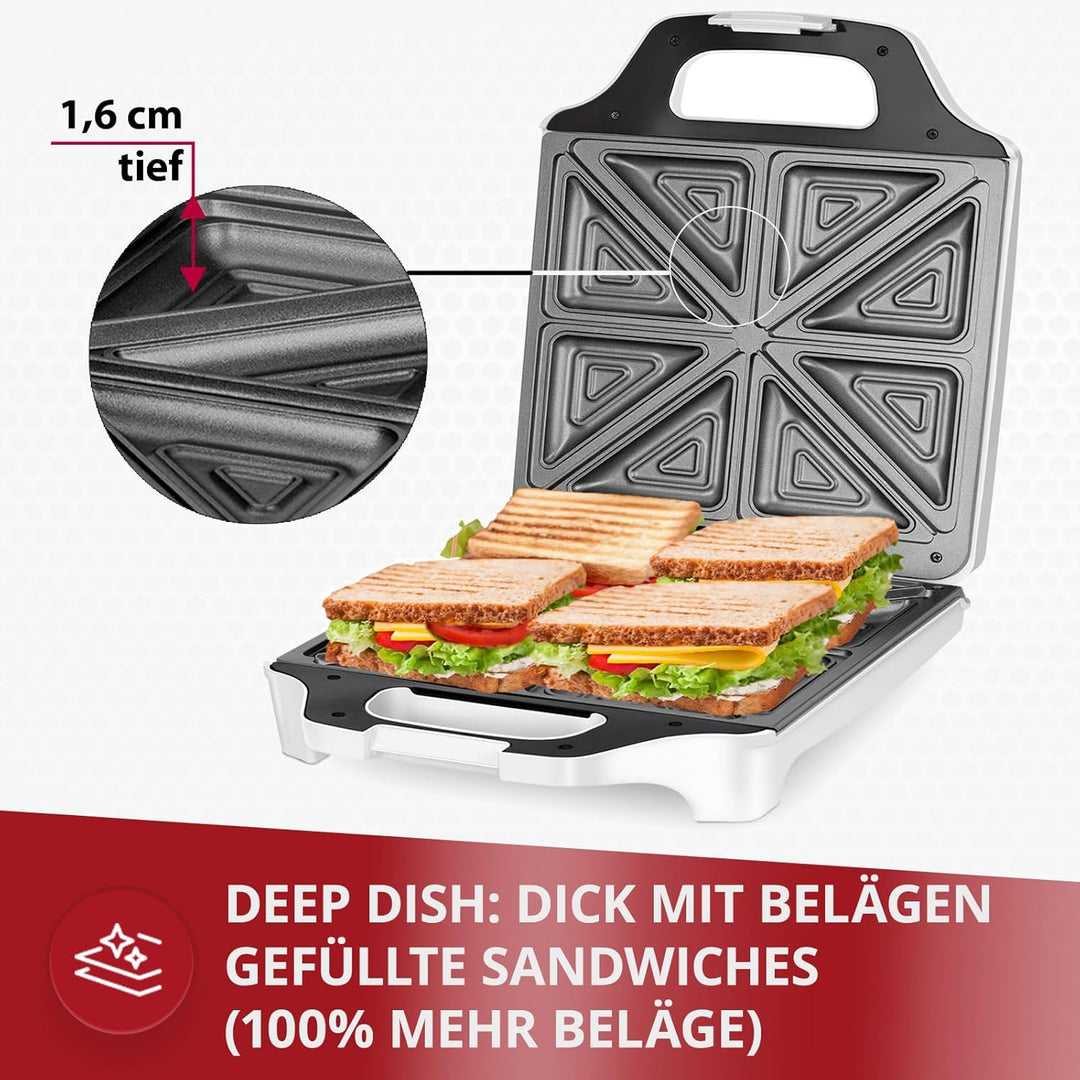 MPM MOP-35 Elektrischer Sandwichmaker für 4 Sandwiches, 8 in Dreiecksform, Antihaftbeschichtete Plat