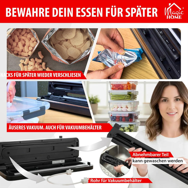 MAGIC HOME Vakuumiergerät & Vakuumierer | Vakuumiergerät für Lebensmittel & Folienschweissgerät | Va