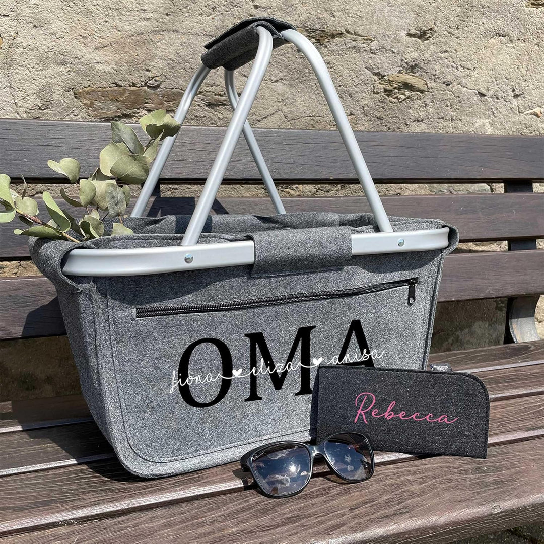 Einkaufskorb personalisiert Geschenk OMA MOM + Namen I Filzkorb Geburtstag Geburt Baby Kindernamen M